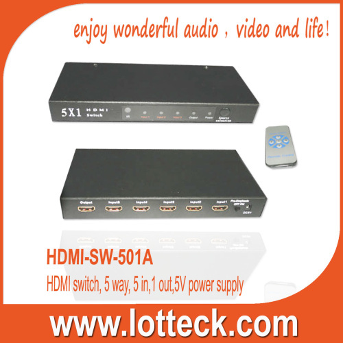 HDMI SWITCH,5 WAYS ,5 IN,1OUT,5V POWER SUPPLY