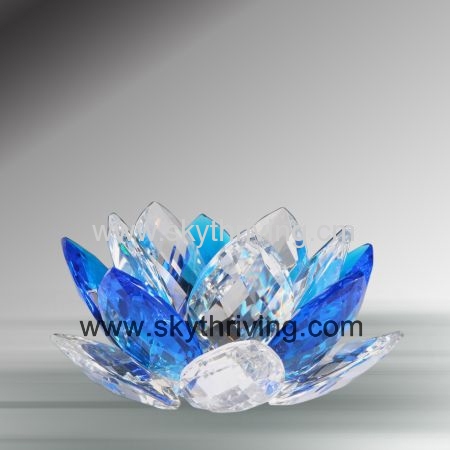 crystal candleholder lotus, blue glass candle holder