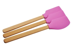 Silicone Rubber Scraper with wooden Handle in hot pink