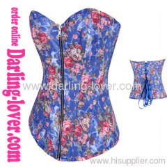 Sexy Zipper Flower Blue Corset