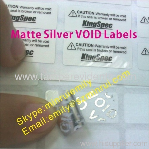silver tamper proof VOID labels