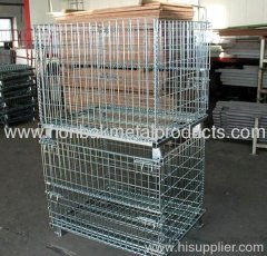 Stacking and folding wire mesh container with wheels