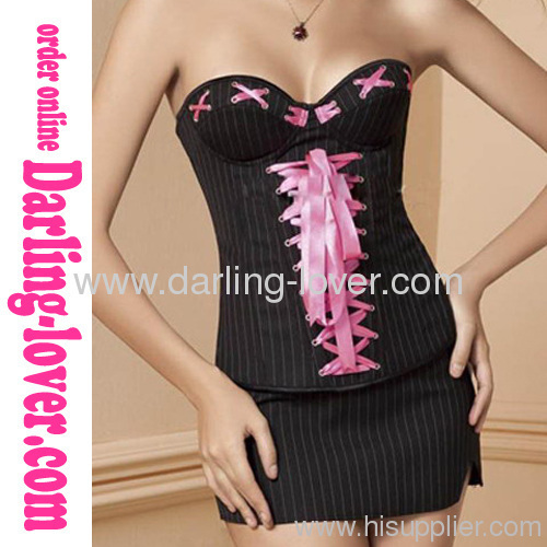 New Office Lady Lace-up Corset with Dress