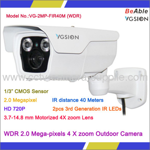 1/3" Progressive Scan CMOS WDR 2.0 Mega-pixels 4 X zoom P2P POE Outdoor IP Camera