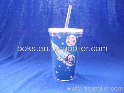 colorful double wall plastic straw cups