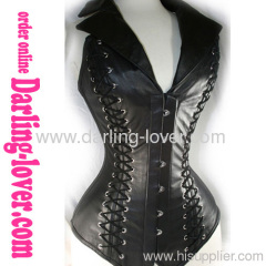 Black Sexy Lace-up Leather Corset