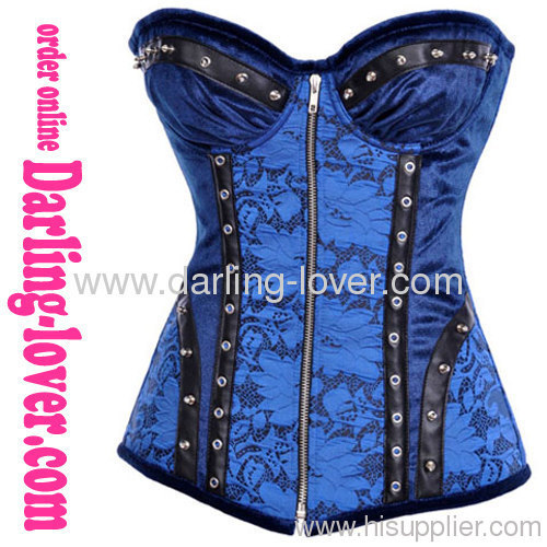 New Sexy Zipper Blue Corset