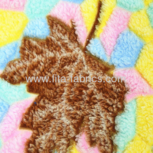 Colorful maple leaves printed embossed coral fleece fabric