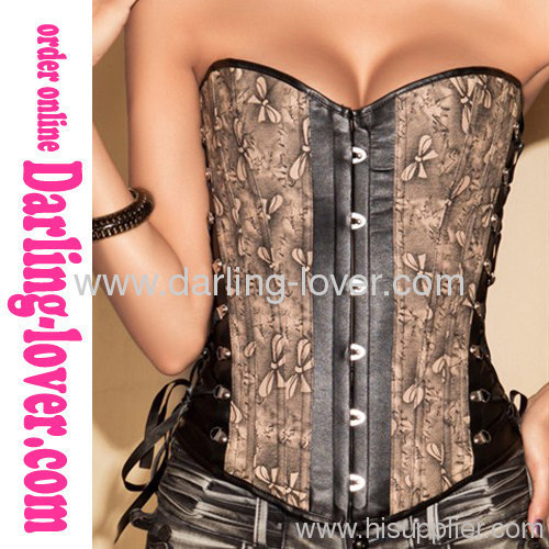 New Black Sexy Leather Print Corset