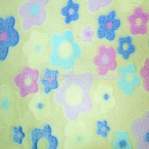 Floret printed embossed coral fleece fabric