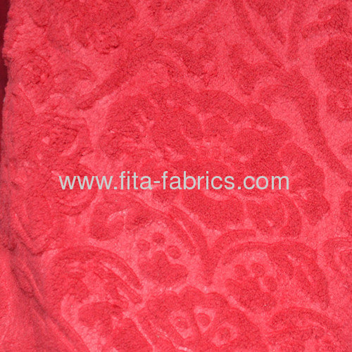 Floret printed embossed coral fleece fabric