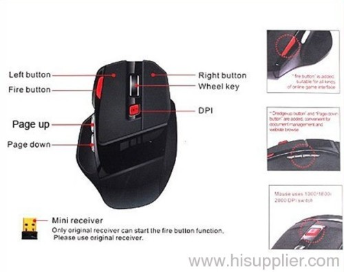 Wireless 8key mouse gaming for computer