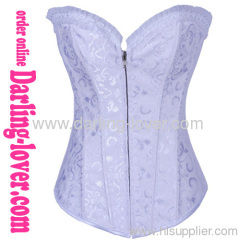 White New Jacquard Steel Boned Zipper Corset