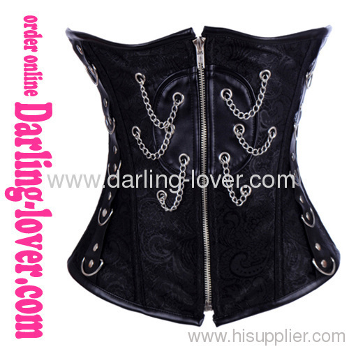 Sexy Zipper Overbust Leather Corset