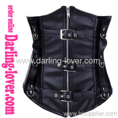 Sexy Black Leather Zipper Belt Corset