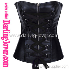 Sexy Leather Lace-up Zipper Black Corset