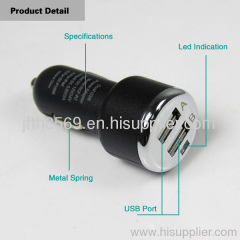 hot sell two usb ports car charger with 2.1A output suit for most phones