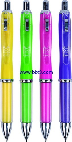 Promotional plastic ballpen with solid barrel and transparent clip