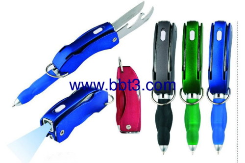 Promotion folding ballpoint pen with function tools and LED