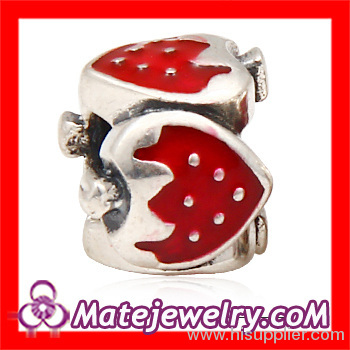 Cheap China Stering Silver european Enamel Red Strawberry Charm Beads