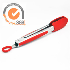 Silicone Food Tong With Stainless Steel Handle in Red