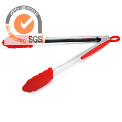 Silicone Food Tong With Stainless Steel Handle in Red