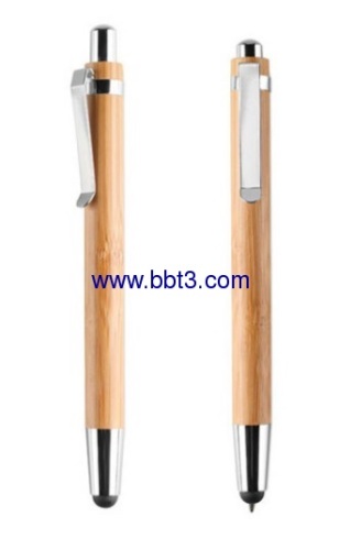 Hot selling promotional bamboo eco ballpen with stylus point