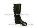 Black Ladies Rubber Rain Boots Knee , Waterproof 3/4 Inch Heel