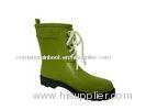 Ankle Lace Up Rain Boots , Green Waterproof Rubber 8 Inch Shaft