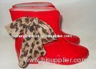 Bowknot Ankle Rain Boots For Women Short Red Leopard Size 41