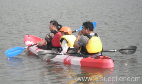 three person sit on top fishing kayak