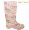 Floral Knee Rain Boots , Pink Transparent PVC Upper Polyester Lining