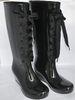 Wedge Heel PVC Womens Knee High Rain Boots , Lace Up Black Size 6