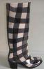 Fashionable Grid High Heel Rain Boots Knee , Size 6 Insole EVA
