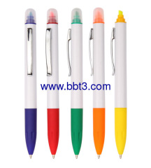 Promotional ballpen with rubber grip and highlighter