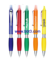 Top selling promotional colorful barrel ballpen with highlighter