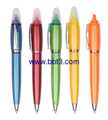 Good selling promotional plastic ballpen and highlighter with colorful barrel