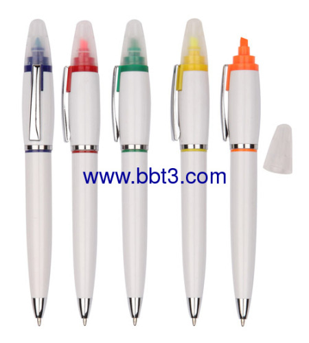 Promotional plastic ballpen and highlighter with white barrel