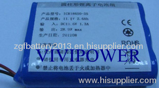 11.1V 2.6Ah rechargeable Li-ion batteries pack