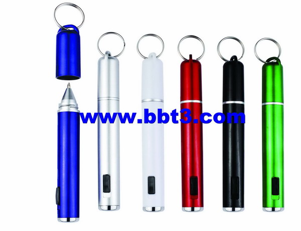 Promotional ballpen with LED flashlighter and keychain