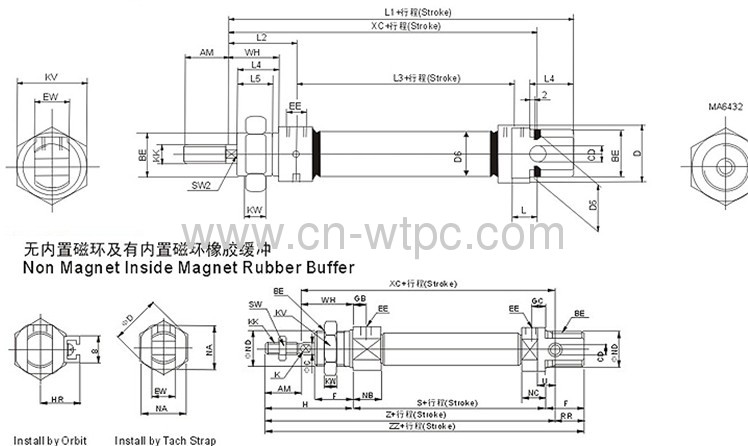 stainless steel SMC mini cylinder MA6432pneumatic cylinderAir cylinder MA 