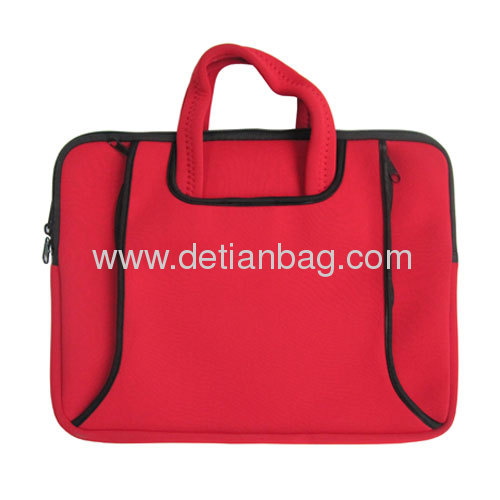 Red 13 inch neoprene laptop sleeve with handle