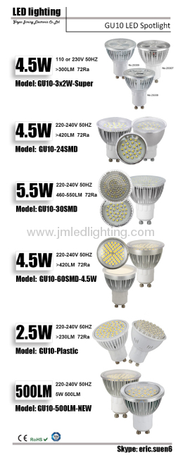 gu10 led light 4.5w 420lm 60smd