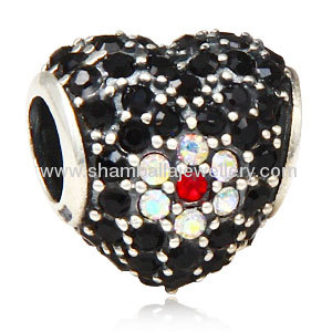 wholesale Big hole sterling pave crystal flower charm rhinestone heart beads