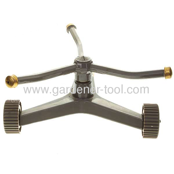 3 arm zinc alloy rotary sprinkler and zinc alloy base with wheel