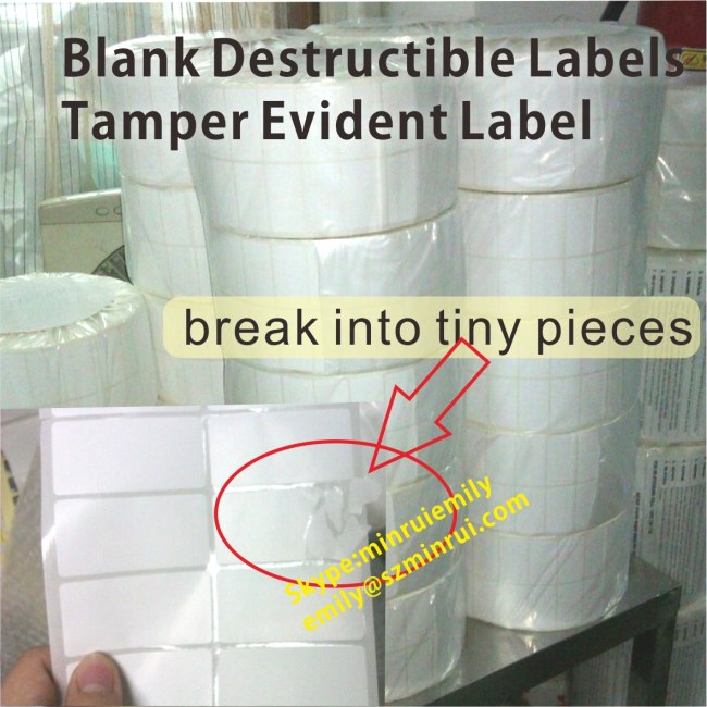 Custom Blank Fragile Destructive Labels In Rolls for Printed Barcode Or Sequence Numbers