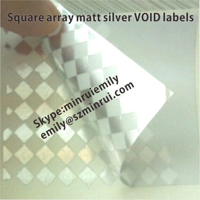 Custom Matte Silver Square Array VOID PET vinyl Labels,Sivler Checkerboard totally transfer VOID Tamper Proof Labels