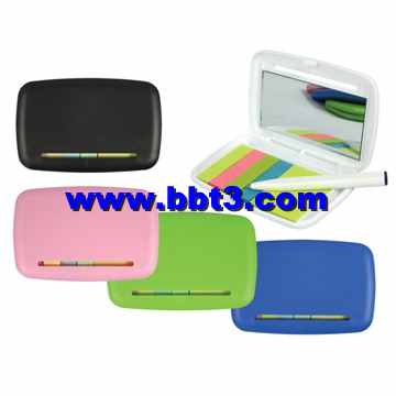 Promotional plastic box with sticky notes,ballpen and mirror