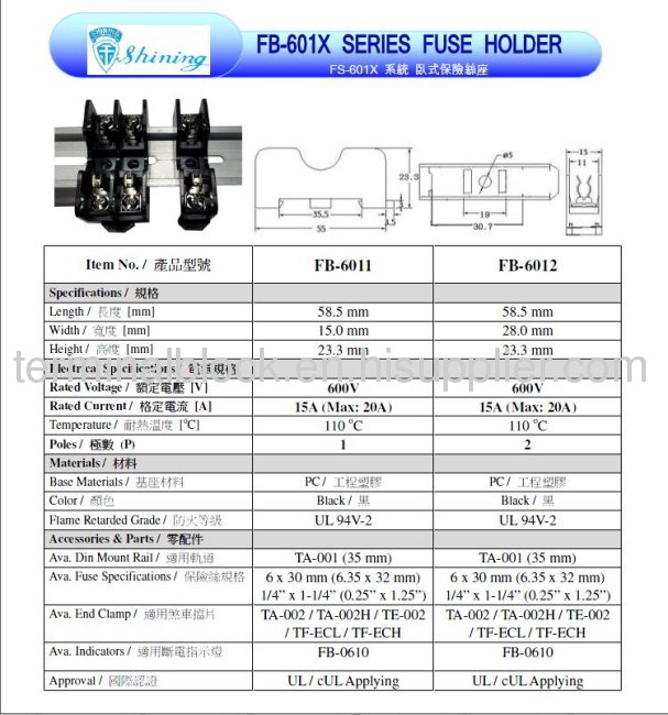 6x30 15A Fuse Block (FB-6012)