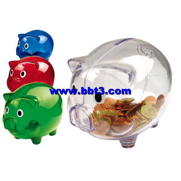 Promotional transparent plastic piggy coin bank